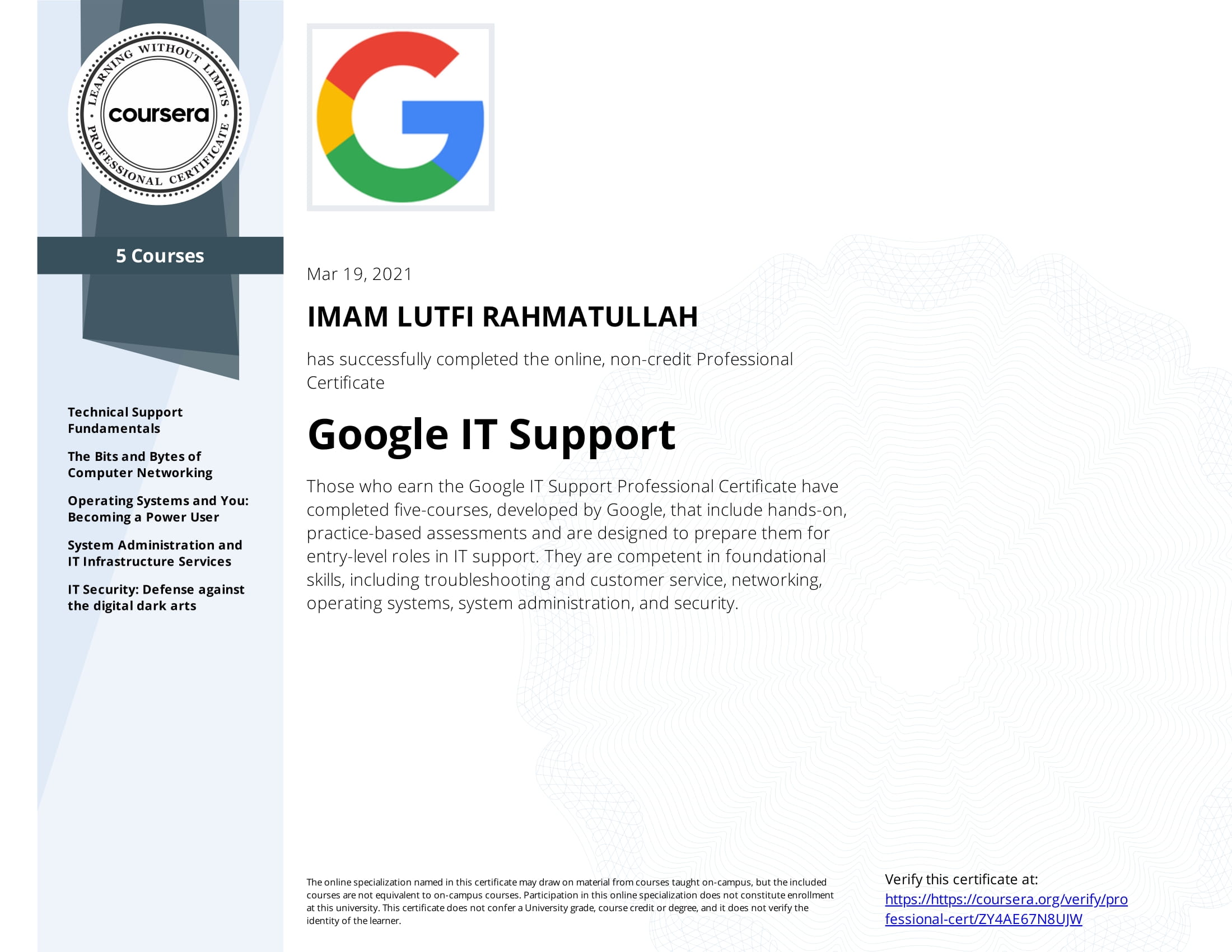 Google IT Support certificate